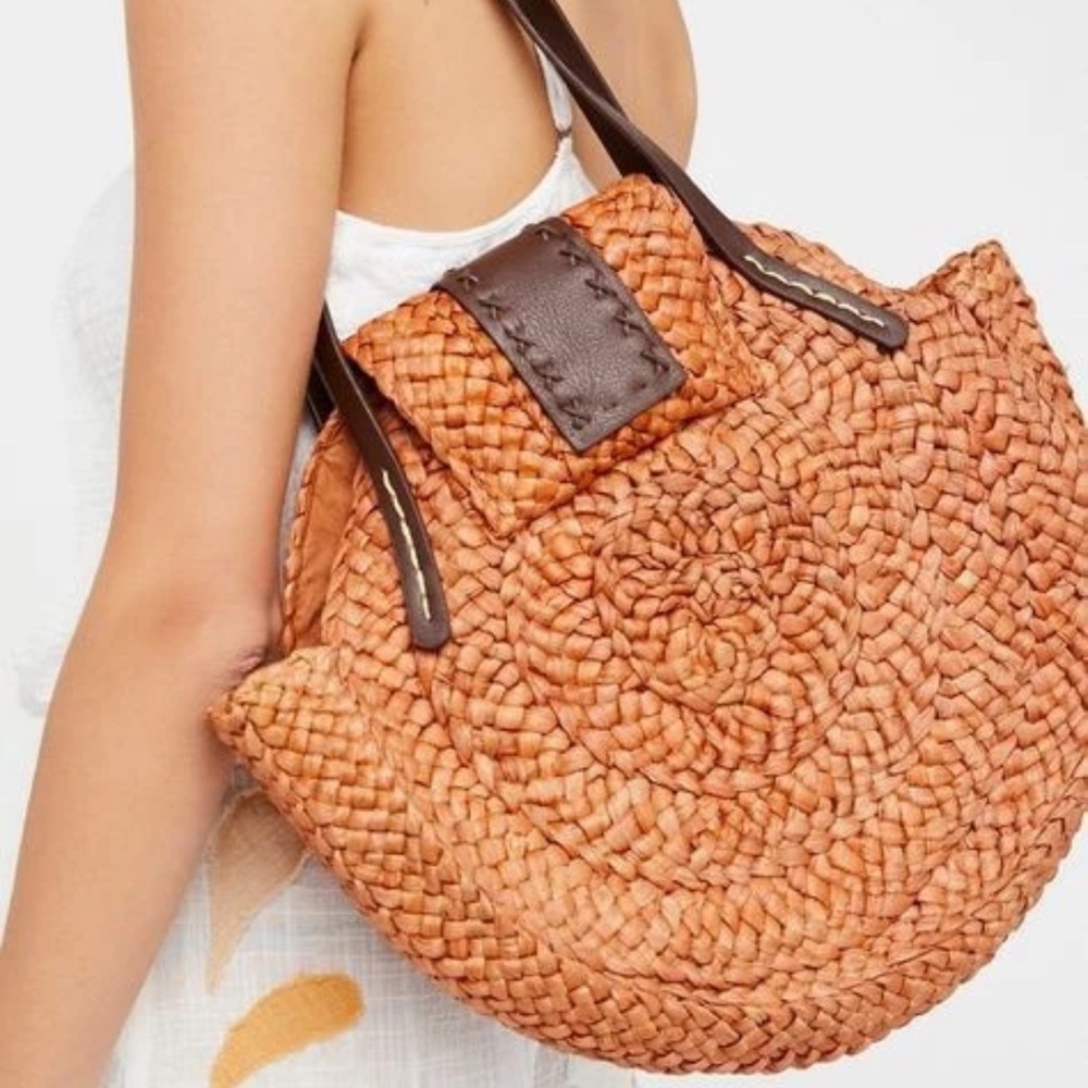 Bay Sky San Diego Hat Co. Rust Round Woven Cornhusk Straw Ladies Summer Tote Bag